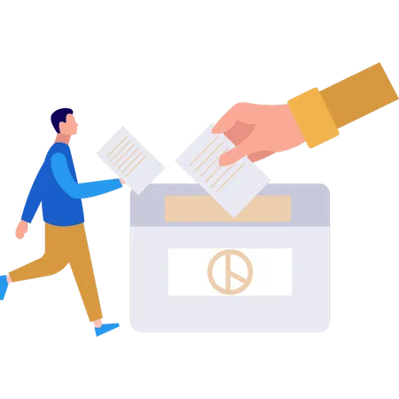 Boy is putting his vote in the ballot box  Illustration