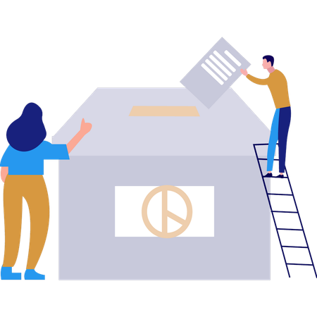 Boy is putting his vote in the box  Illustration