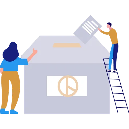 The Boy Is Putting His Vote In The Box Illustration