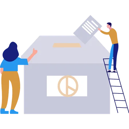 Boy is putting his vote in the box  Illustration