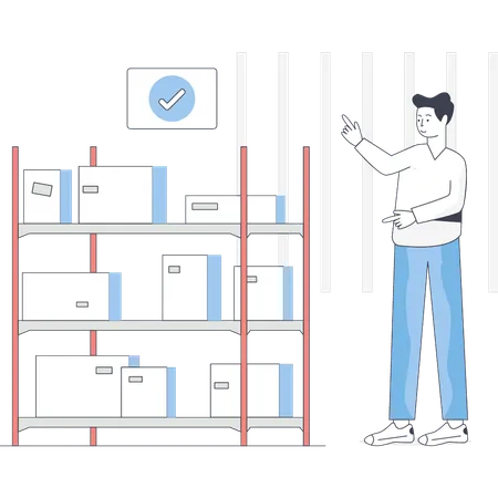 Boy is putting parcel on cart  Illustration