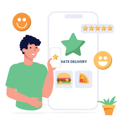 Boy is rating online services  イラスト