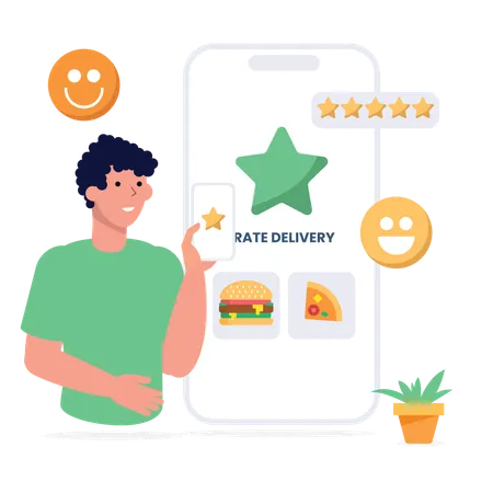 Boy is rating online services  Illustration