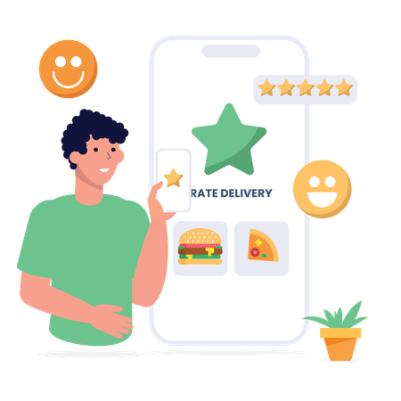 Boy is rating online services  Illustration