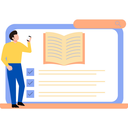 Boy is reading a book online  Illustration