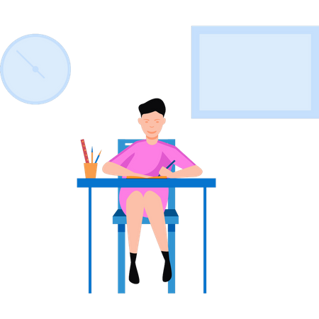 Boy is reading at his desk  Illustration