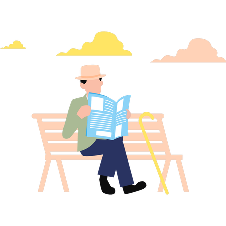 Boy is reading newspaper in outdoors  Illustration