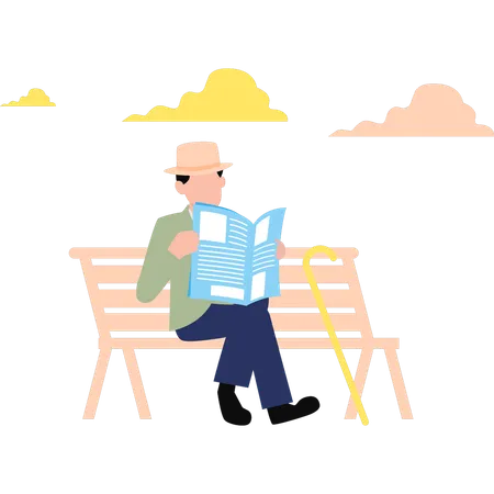 Boy is reading newspaper in outdoors  Illustration