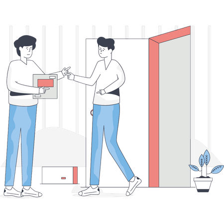 Boy is received his parcel at the door  Illustration