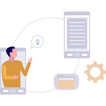 Boy is receiving data transfer notification  Illustration