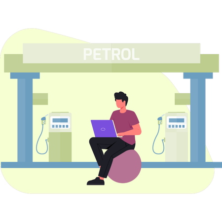 Boy is receiving reward after refueling gas station  Illustration