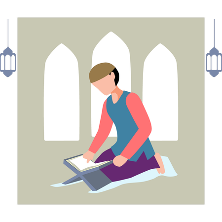Boy is reciting Quran  Illustration
