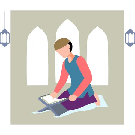 The Boy Is Reciting The Quran Illustration