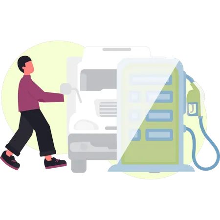 Boy is refueling oil truck  Illustration