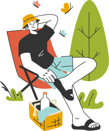 Boy is relaxing on beach chair  Illustration