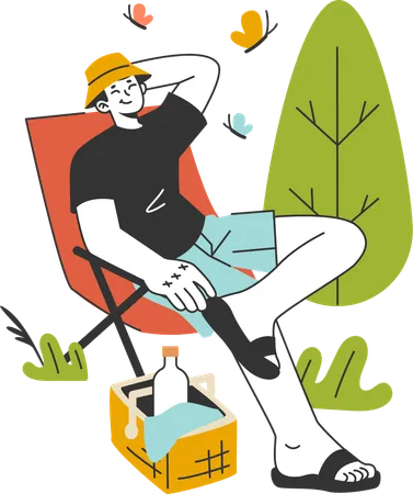 Boy is relaxing on beach chair  Illustration