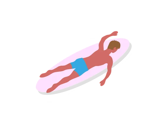 Boy is relaxing on pool bed  Illustration