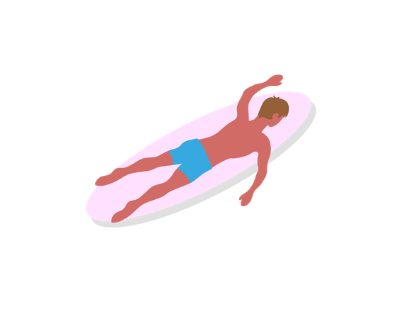 Boy is relaxing on pool bed  Illustration