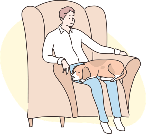 Boy is relaxing with his pet dog  Illustration