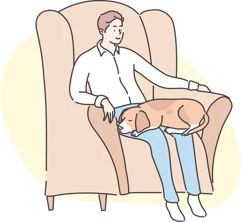 Boy is relaxing with his pet dog  Illustration
