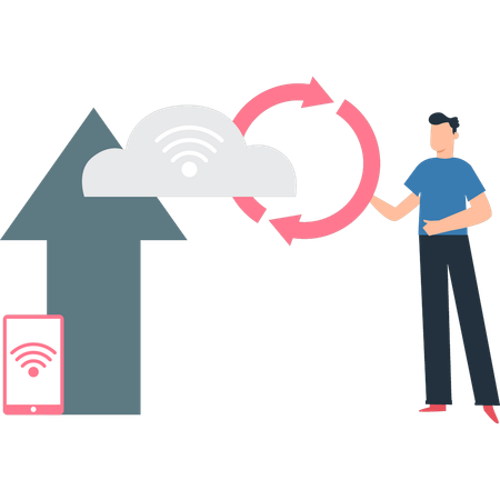 Boy is reloading the cloud data  Illustration