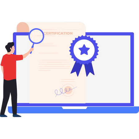 Boy is researching about online certification  イラスト