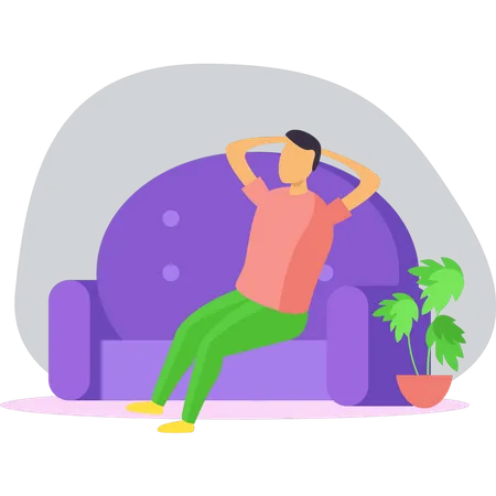 Boy is resting on couch  Illustration