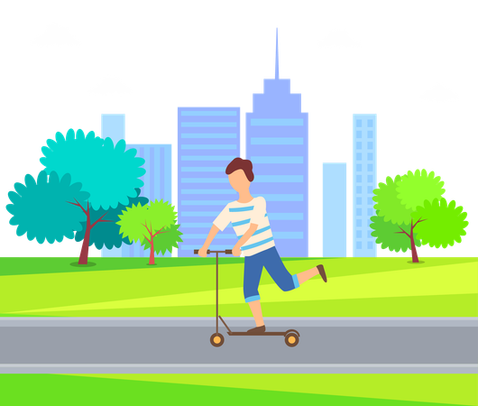 Boy is riding his scooter  Illustration