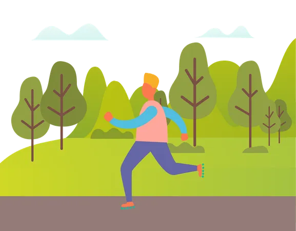 Boy is running in garden  Illustration
