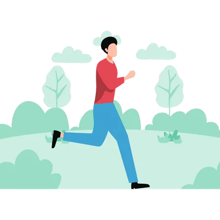 The Boy Is Running In The Park Illustration