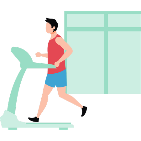 Boy is running on a treadmill  Illustration