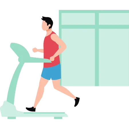 The Boy Is Running On A Treadmill Illustration