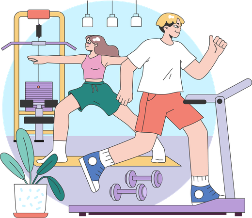 Boy is running on treadmill  Illustration