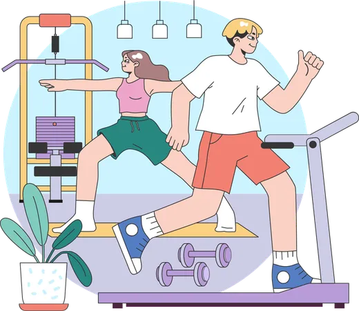 Boy is running on treadmill  Illustration