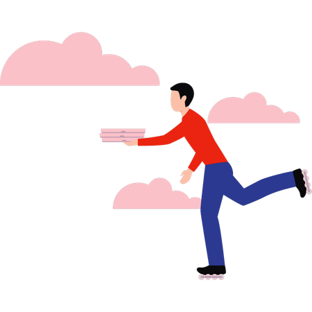 Boy is running to deliver pizza  Illustration