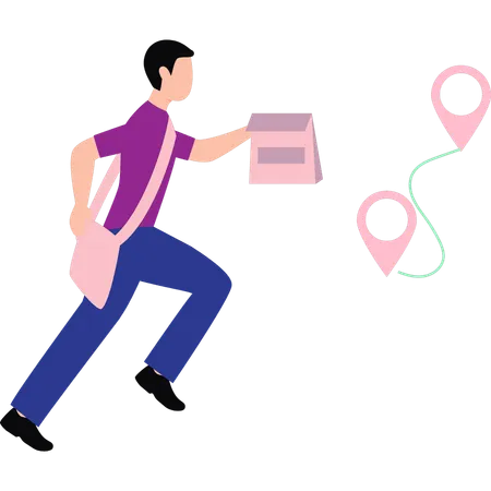 Boy is running to deliver the parcel  Illustration