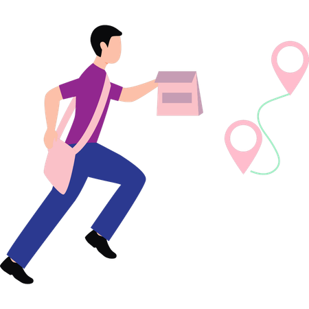Boy is running to deliver the parcel  Illustration