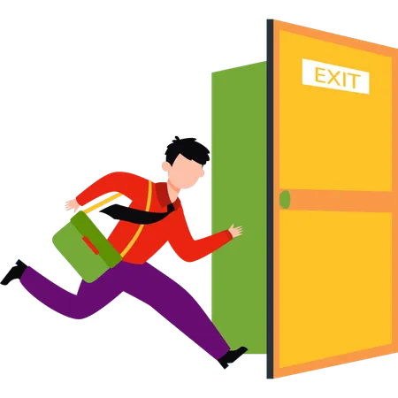 Boy is running towards the exit door  Illustration
