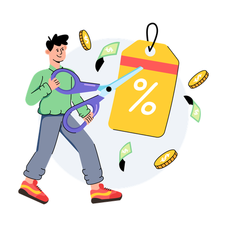 Boy is saving by doing discount shopping  Illustration