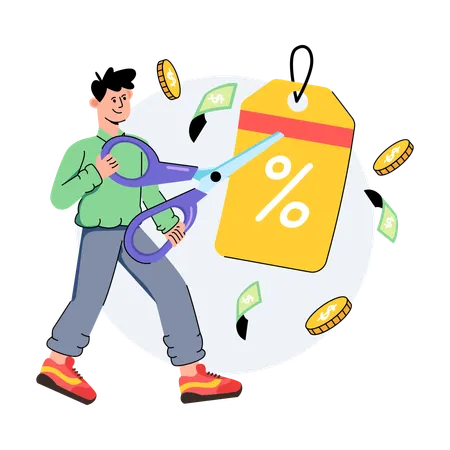 Boy is saving by doing discount shopping  Illustration