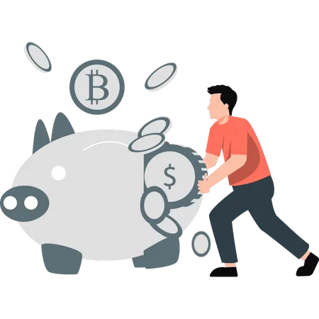 A Boy Is Saving Money In A Piggy Bank Illustration