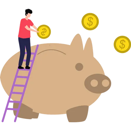 A Boy Is Saving Money In A Piggy Bank Illustration