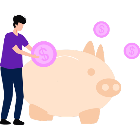 Boy is saving money in piggy bank  Illustration
