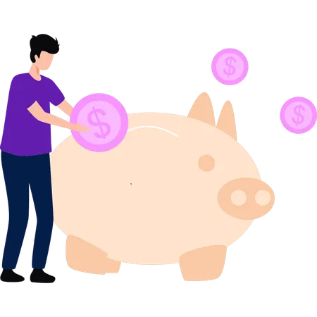 Boy is saving money in piggy bank  Illustration