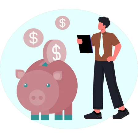 Boy is saving money in piggy bank  Illustration