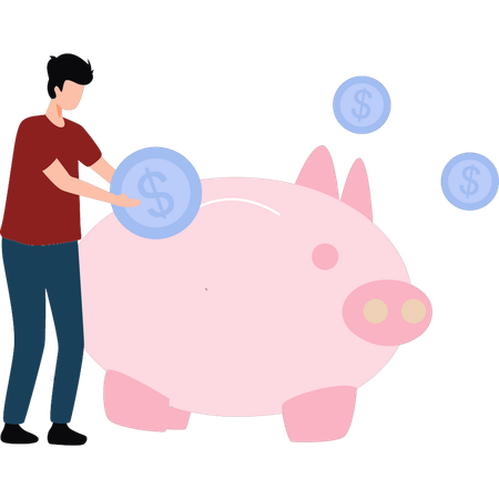 Boy is saving money in the piggy bank  Illustration