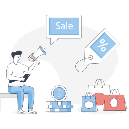 Boy is saving money on sale offer  Illustration