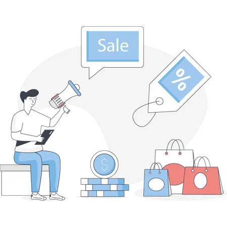 Boy is saving money on sale offer  Illustration