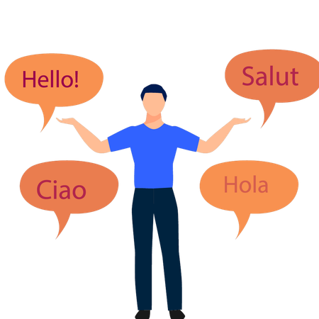 Boy is saying greetings in different languages  Illustration