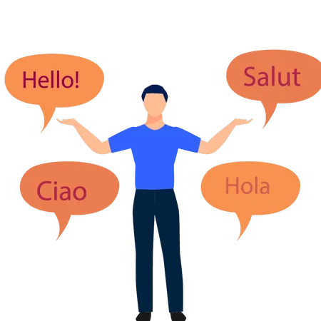 Boy is saying greetings in different languages  Illustration